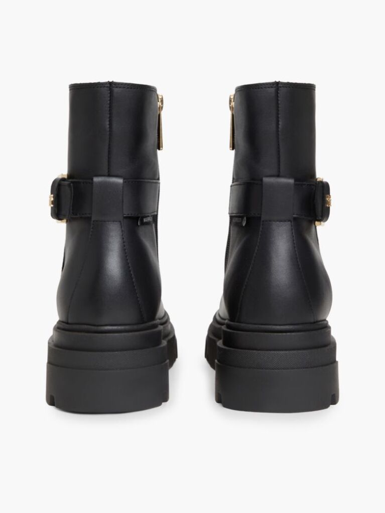 Black Chunky Cleat Leather Ankle Boots  Women