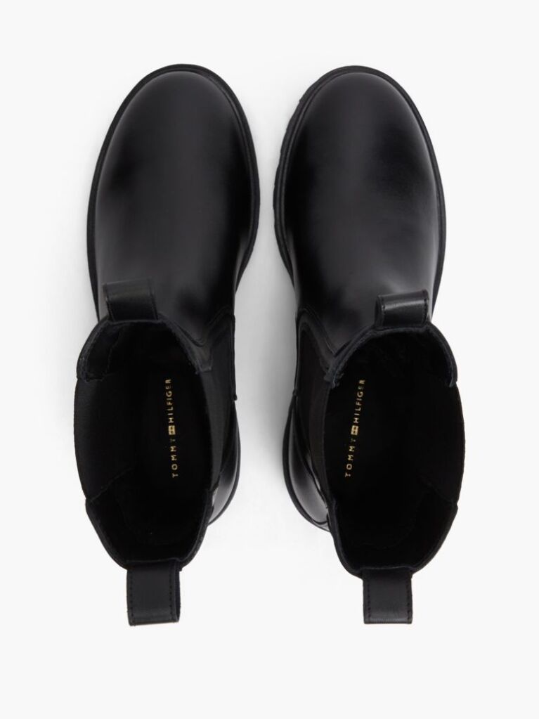 Black Leather Cleat High Chelsea Boots  Women