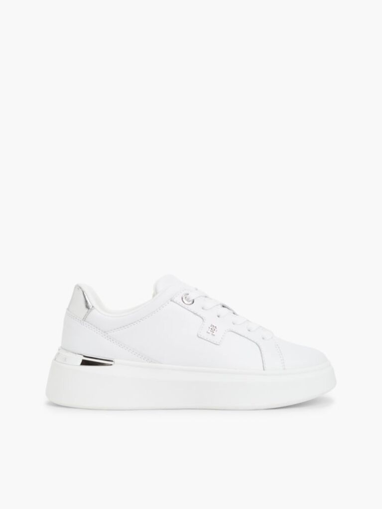 White TH Monogram Leather Platform Sneakers  Women