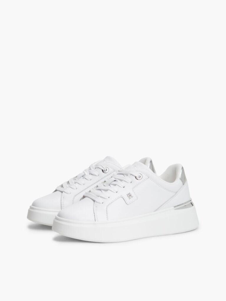 White TH Monogram Leather Platform Sneakers  Women
