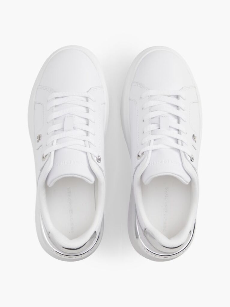 White TH Monogram Leather Platform Sneakers  Women
