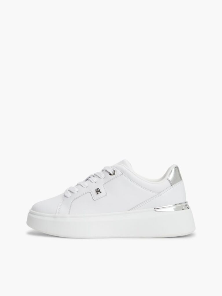 White TH Monogram Leather Platform Sneakers  Women