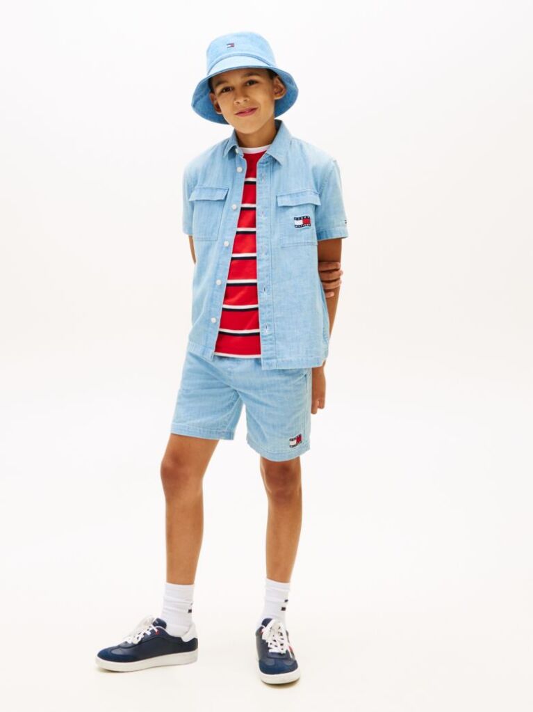 Denim Wavy Flag Short Sleeve Denim Shirt  Boys