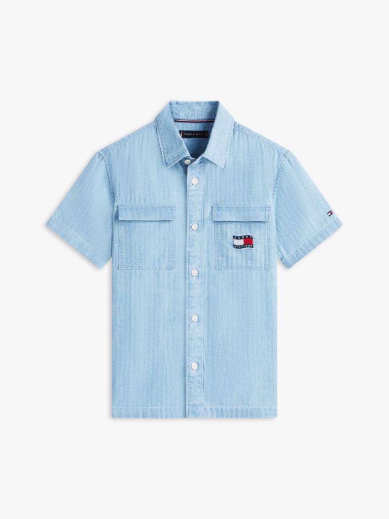 Denim Wavy Flag Short Sleeve Denim Shirt  Boys