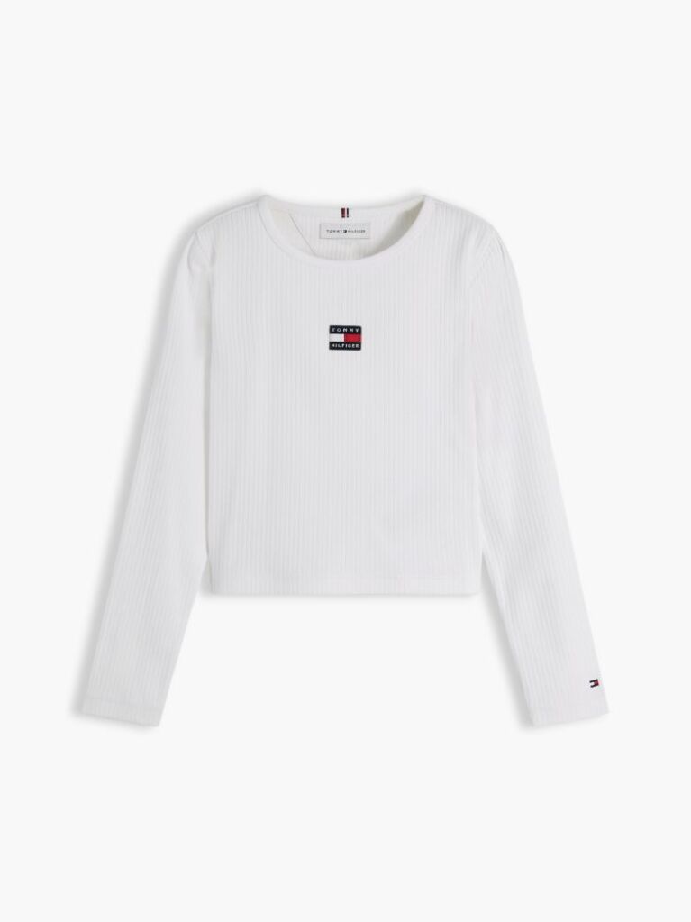 Άσπρο Μακρυμάνικο T-Shirt Σε Slim Γραμμή  Κορίτσια
