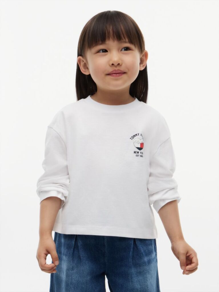 White Heart Logo Slim Long Sleeve T-Shirt  Girls