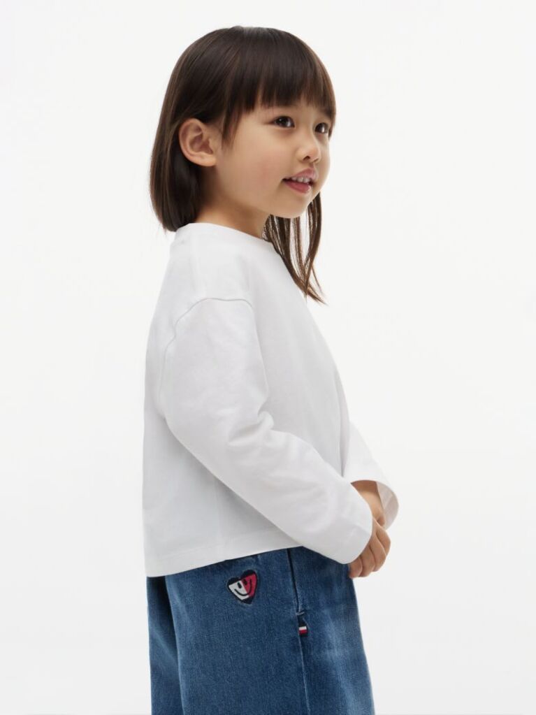 White Heart Logo Slim Long Sleeve T-Shirt  Girls