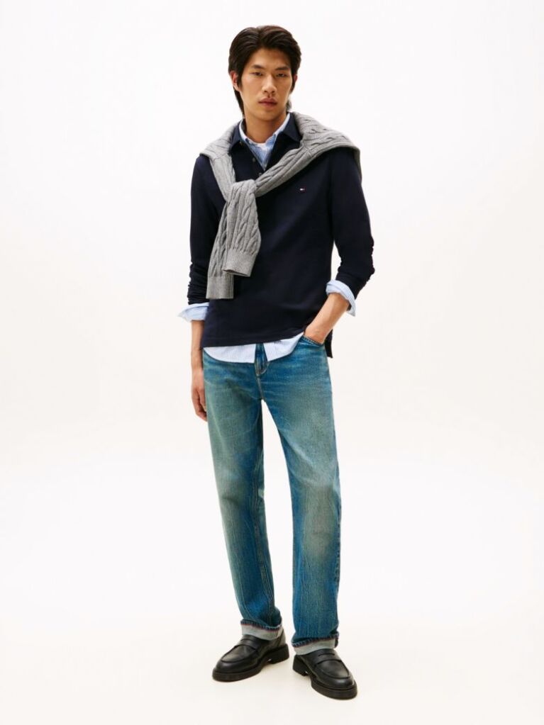 Blue 1985 TH Flex Slim Fit Long Sleeve Polo  Men
