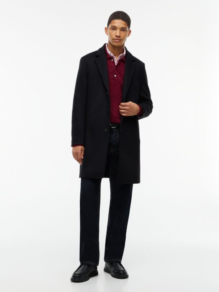 Μαύρο Smart Casual Μάλλινο Παλτό Με Μονή Σειρά Κουμπιών  Άνδρες