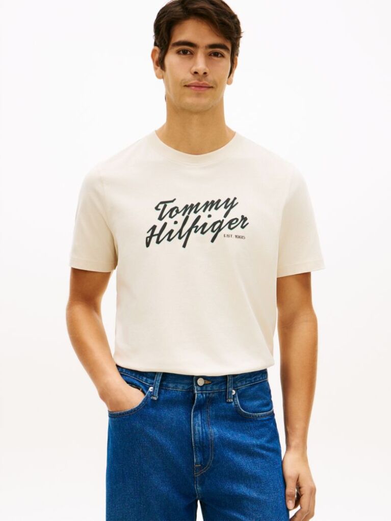 Μπεζ T-Shirt Με Λογότυπο Και Κλασική Λαιμόκοψη  Άνδρες