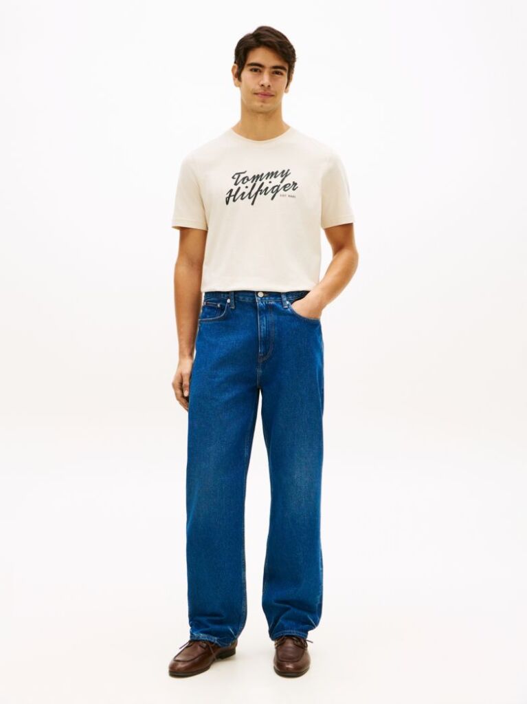 Μπεζ T-Shirt Με Λογότυπο Και Κλασική Λαιμόκοψη  Άνδρες