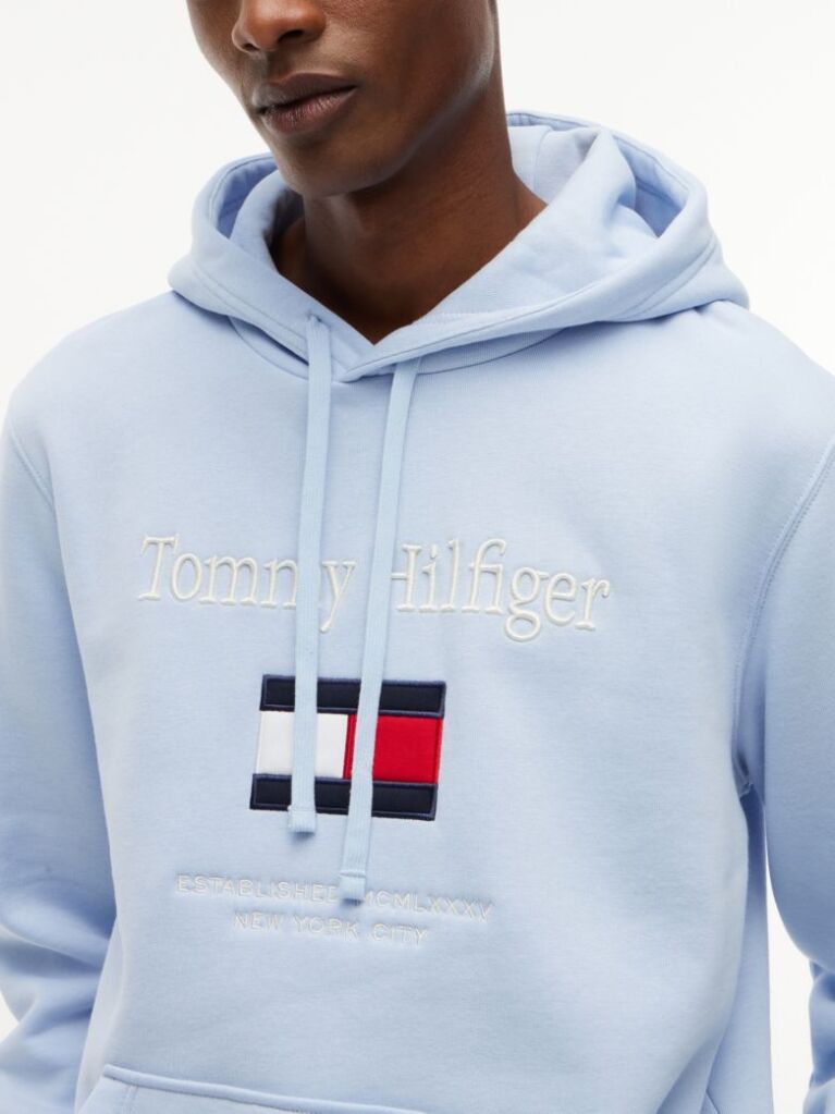 Blue Logo Embroidery Flex Fleece Hoody  Men