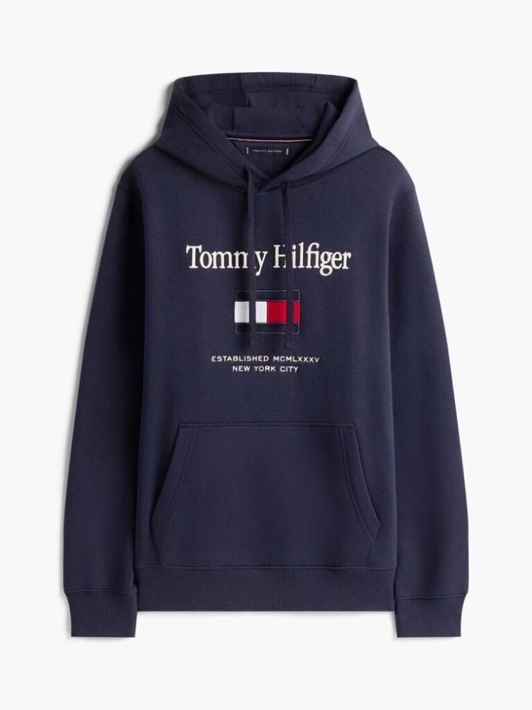 Blue Logo Embroidery Flex Fleece Hoody  Men