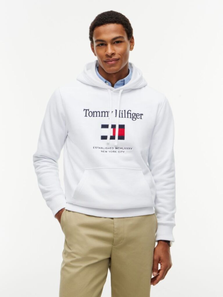 White Logo Embroidery Flex Fleece Hoody  Men