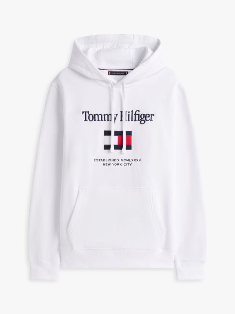 White Logo Embroidery Flex Fleece Hoody  Men