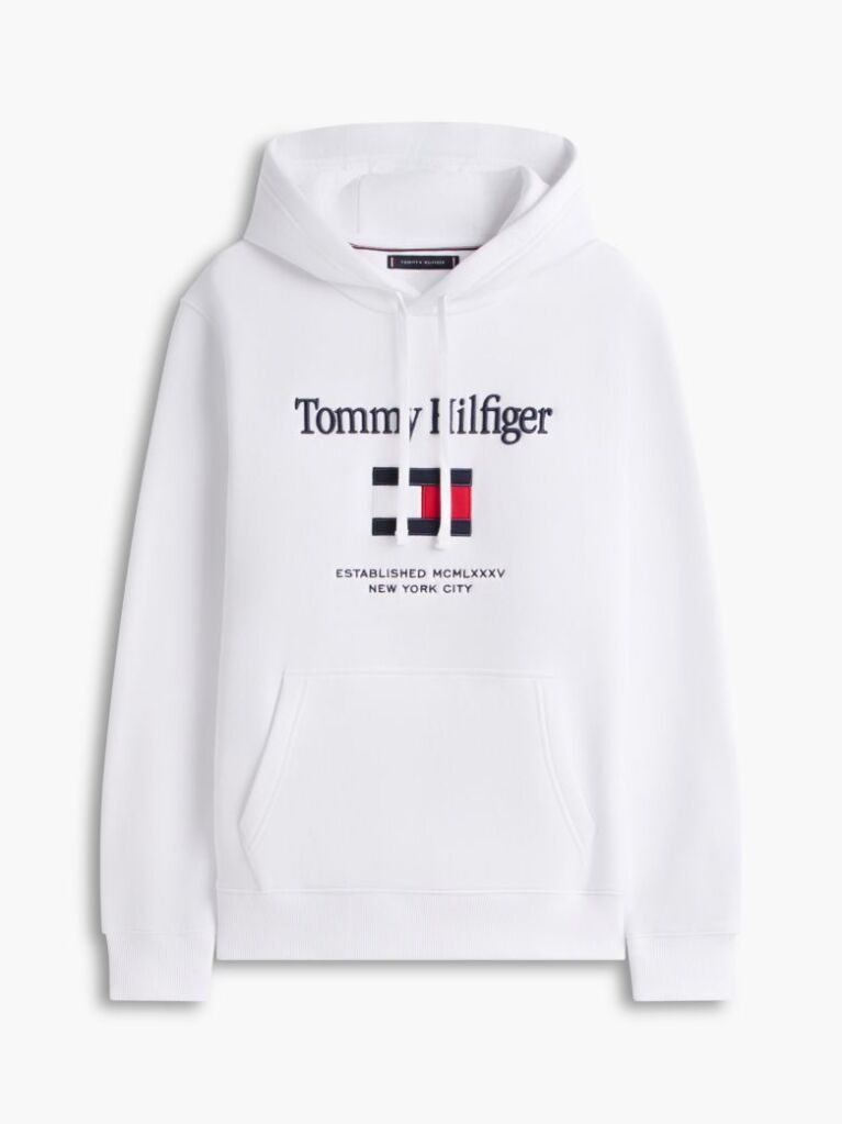 White Logo Embroidery Flex Fleece Hoody  Men