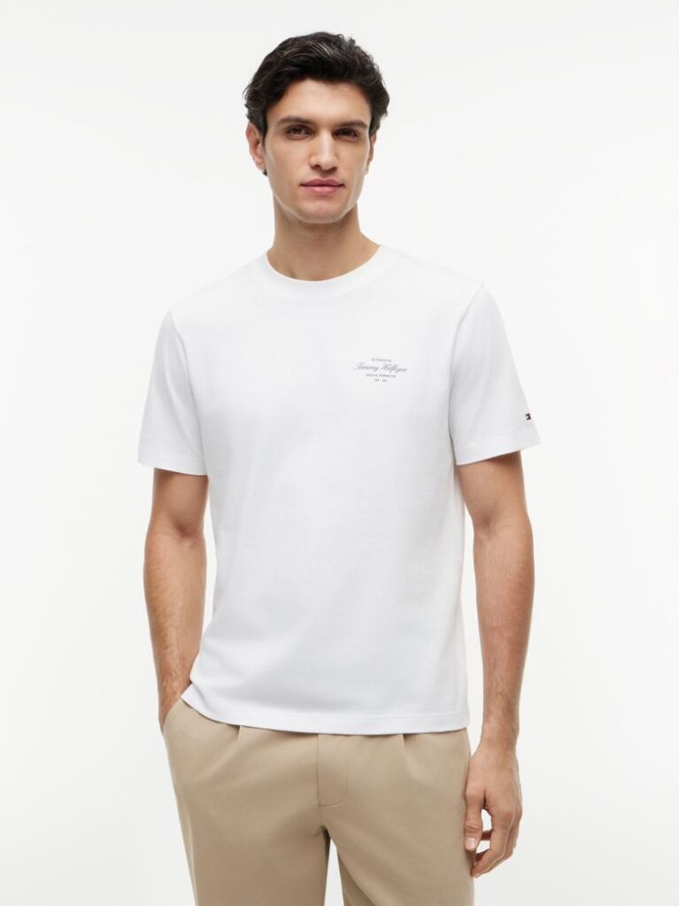 Άσπρο Βαμβακερό T-Shirt Με Πίσω Λογότυπο  Άνδρες