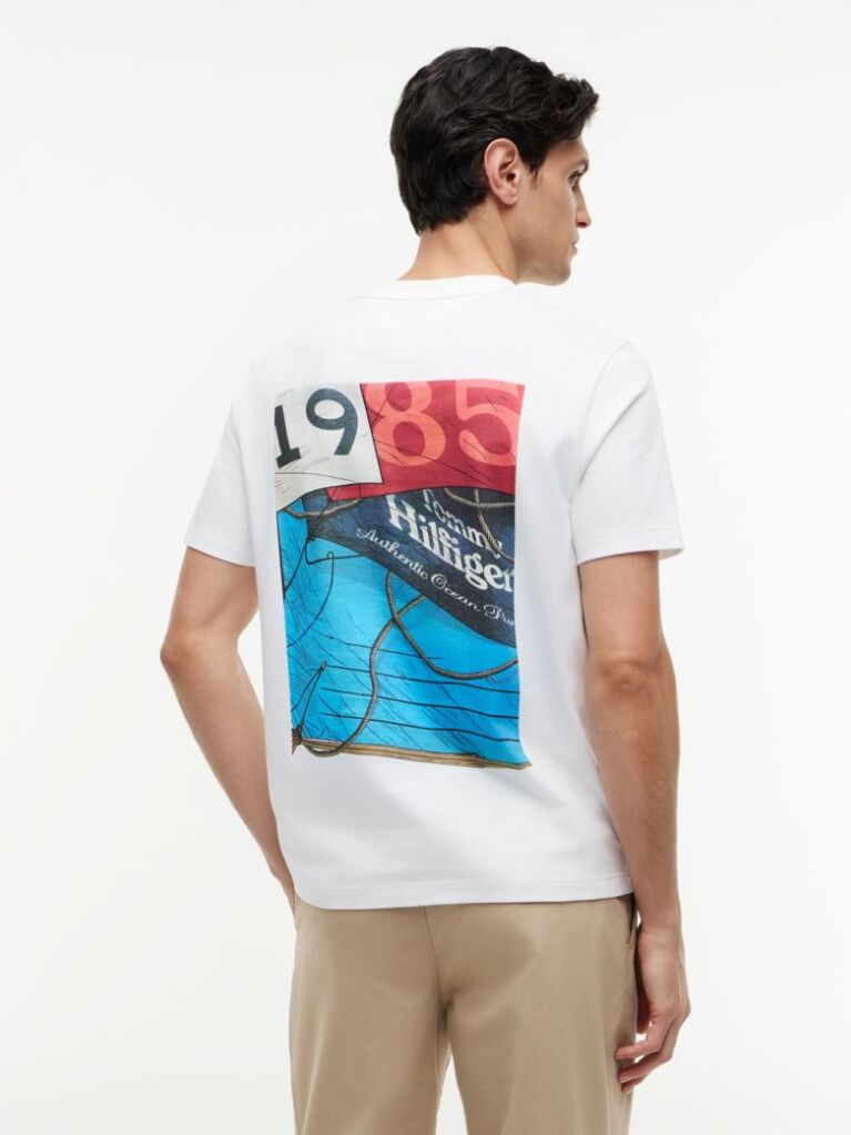 Άσπρο Βαμβακερό T-Shirt Με Πίσω Λογότυπο  Άνδρες