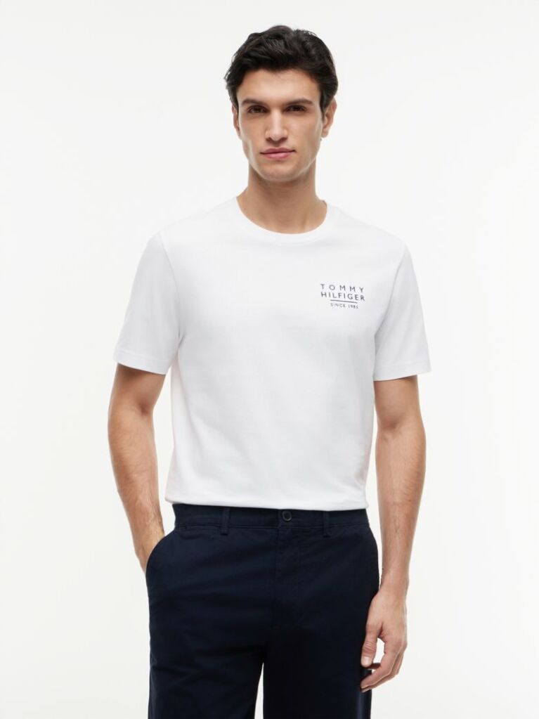 Άσπρο Βαμβακερό T-Shirt Με Wavy Πίσω Σημαία  Άνδρες