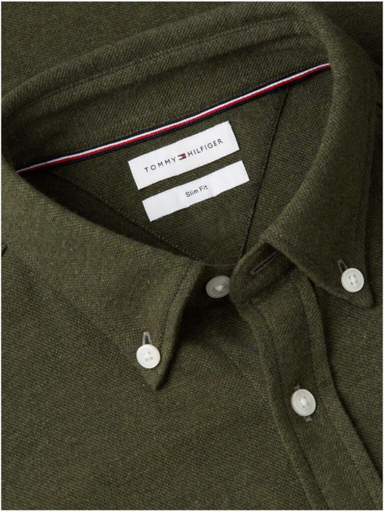 Green Slim Fit Knit Pique Shirt  Men