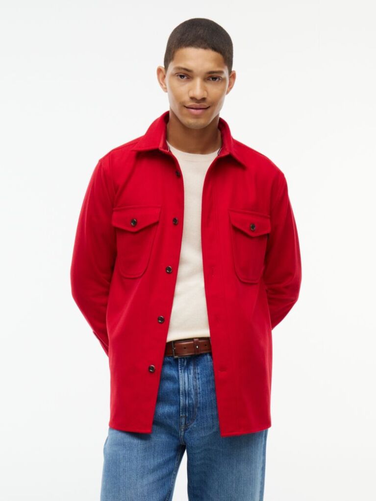 Red Relaxed Fit Wool Blend Shirt  Men