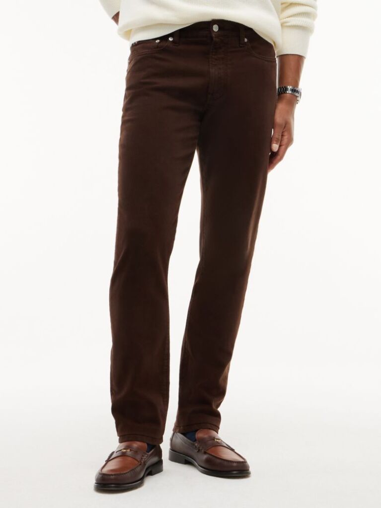 Brown Denton Slim Straight Garment Dyed Jeans  Men