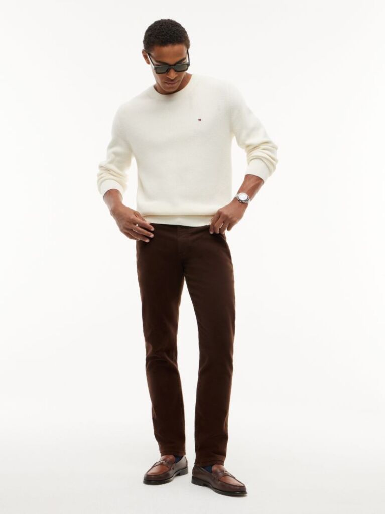 Brown Denton Slim Straight Garment Dyed Jeans  Men