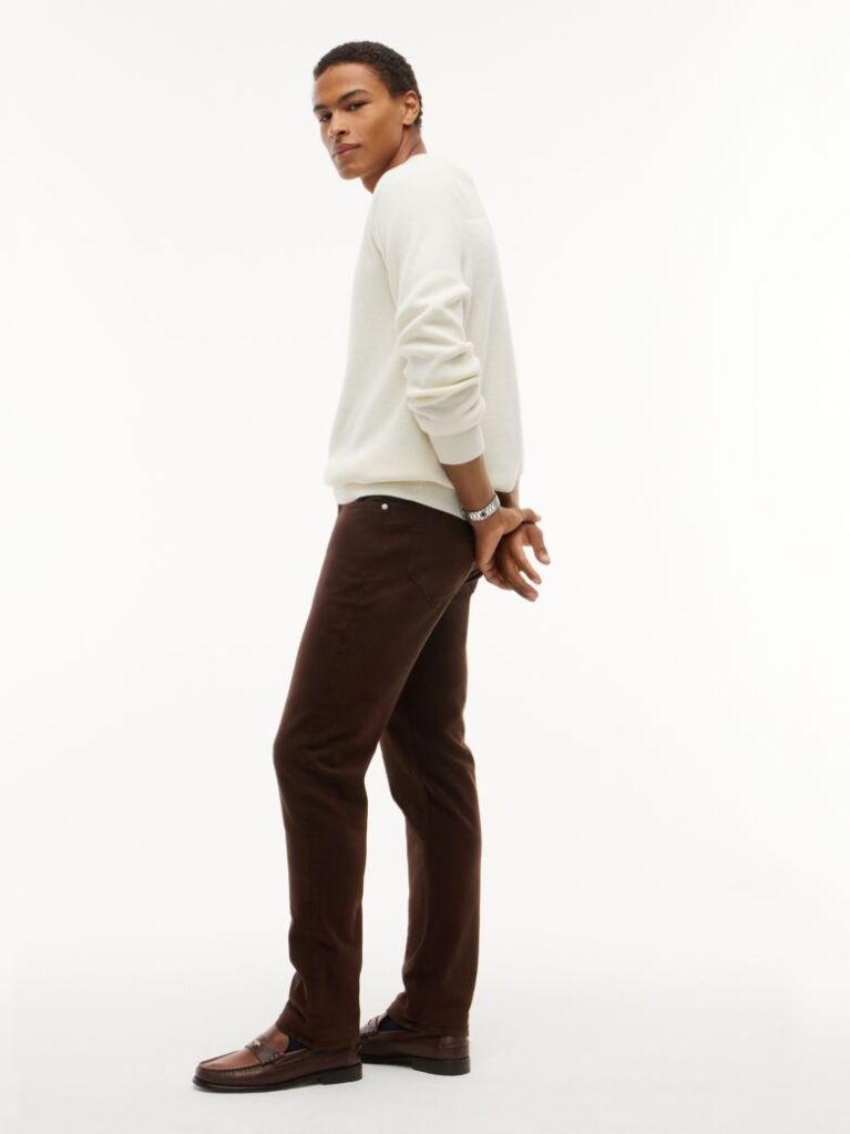 Brown Denton Slim Straight Garment Dyed Jeans  Men