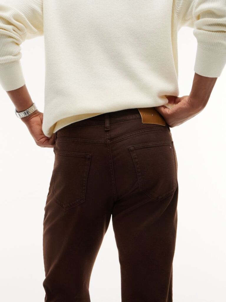 Brown Denton Slim Straight Garment Dyed Jeans  Men
