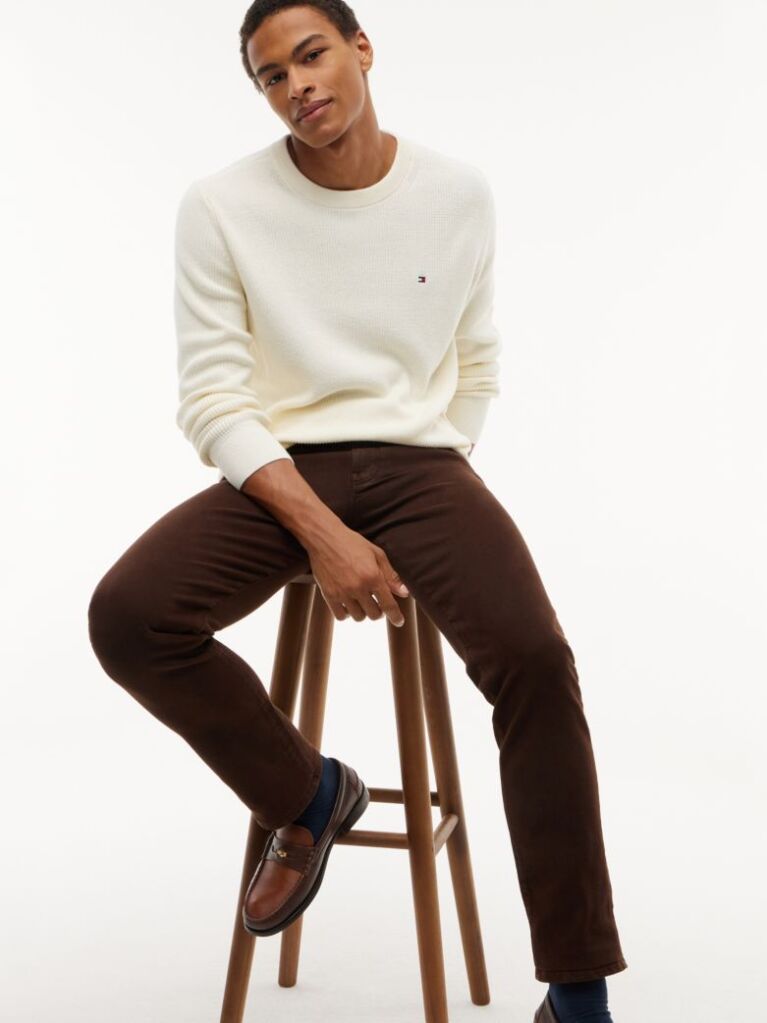 Brown Denton Slim Straight Garment Dyed Jeans  Men
