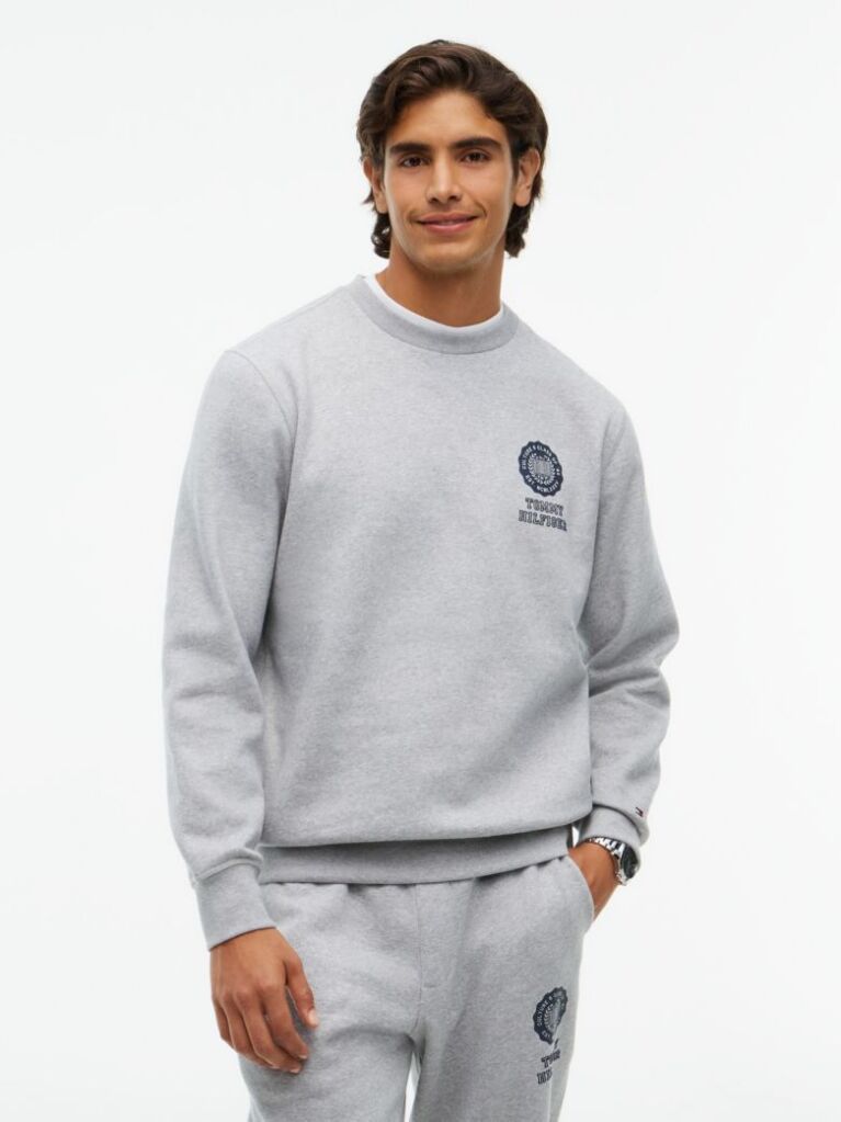 Γκρι Fleece Φούτερ Με Κλασική Λαιμόκοψη  Άνδρες