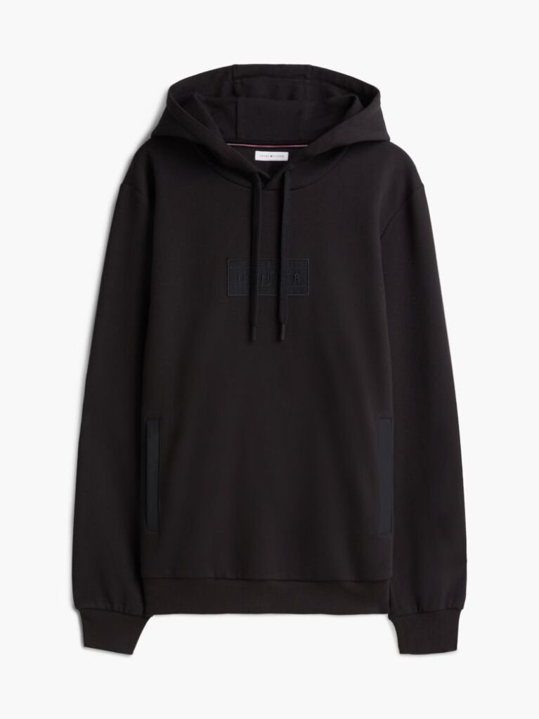 Black Logo Mixed Texture Twill Hoody  Men