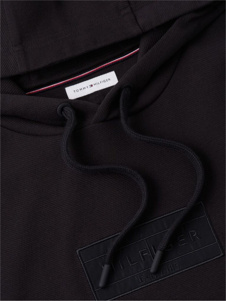 Black Logo Mixed Texture Twill Hoody  Men