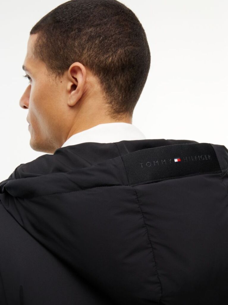 Black Logo Patch Down Hooded Puffer Jacket  Men