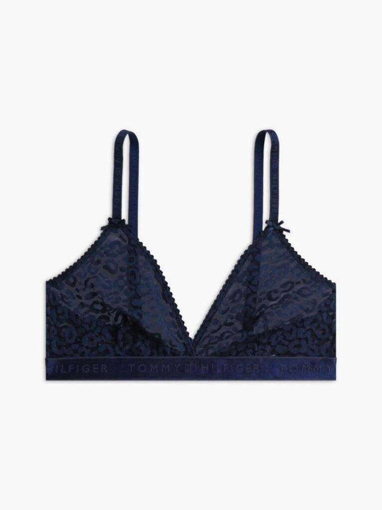 Blue Leopard Lace Unpadded Triangle Bra  Women