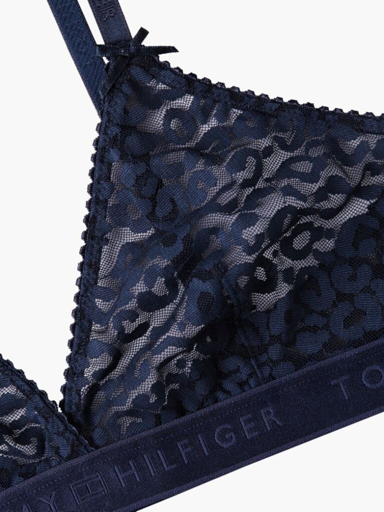 Blue Leopard Lace Unpadded Triangle Bra  Women