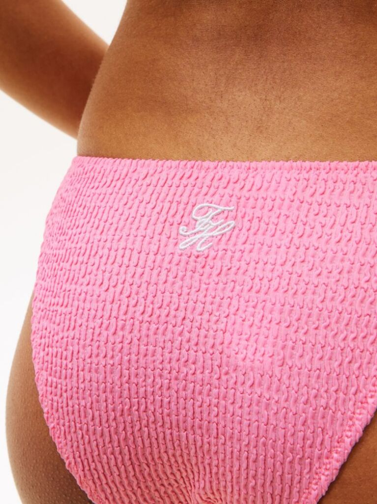 Pink Crinkle Texture Side Tie Bikini Bottoms  Women