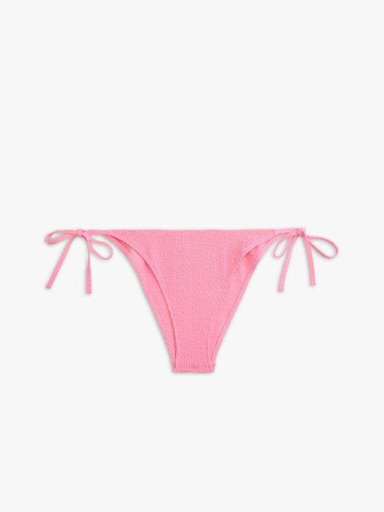 Pink Crinkle Texture Side Tie Bikini Bottoms  Women