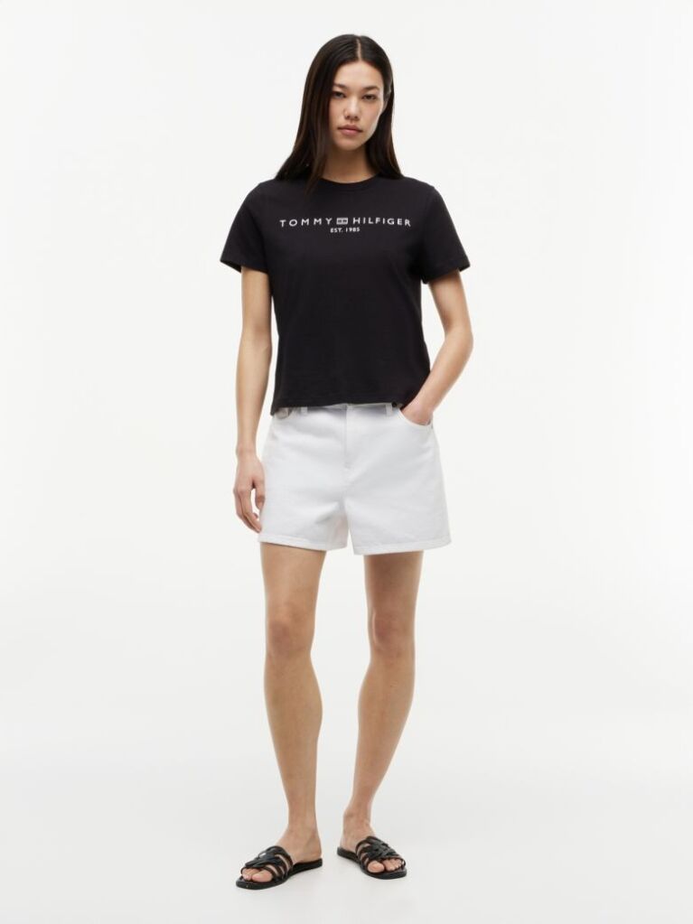 Μαύρο T-Shirt Με Κλασική Λαιμόκοψη Και Λογότυπο  Γυναίκες