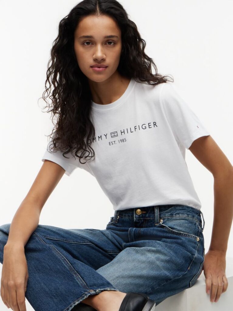 Άσπρο T-Shirt Με Κλασική Λαιμόκοψη Και Λογότυπο  Γυναίκες