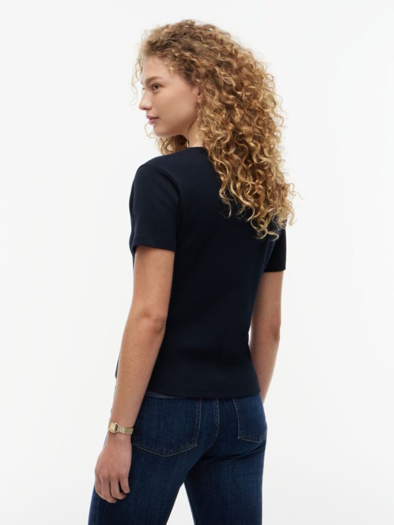 Μπλε T-Shirt Με Λαιμόκοψη V Και Slim Γραμμή  Γυναίκες