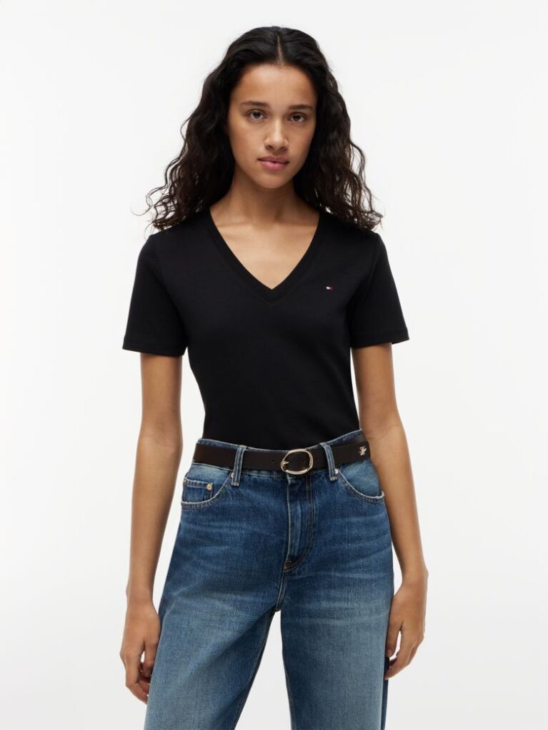 Μαύρο T-Shirt Με Λαιμόκοψη V Και Slim Γραμμή  Γυναίκες