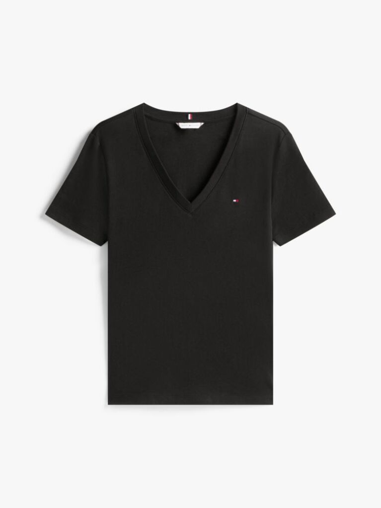 Μαύρο T-Shirt Με Λαιμόκοψη V Και Slim Γραμμή  Γυναίκες