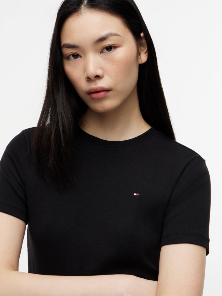 Μαύρο Ριμπ T-Shirt Σε Slim Γραμμή Με Κεντητό Σημαιάκι  Γυναίκες