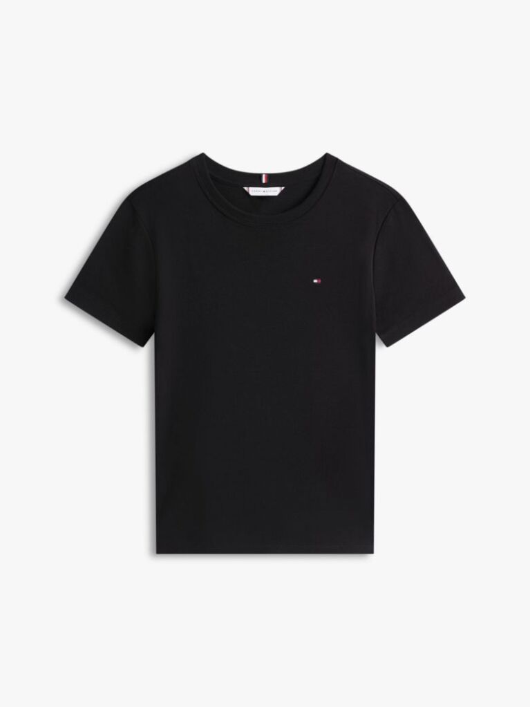 Μαύρο Ριμπ T-Shirt Σε Slim Γραμμή Με Κεντητό Σημαιάκι  Γυναίκες