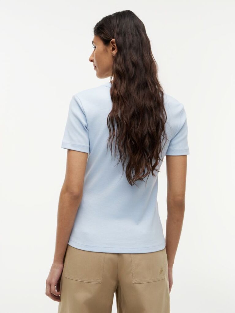Μπλε Ριμπ T-Shirt Σε Slim Γραμμή Με Κεντητό Σημαιάκι  Γυναίκες