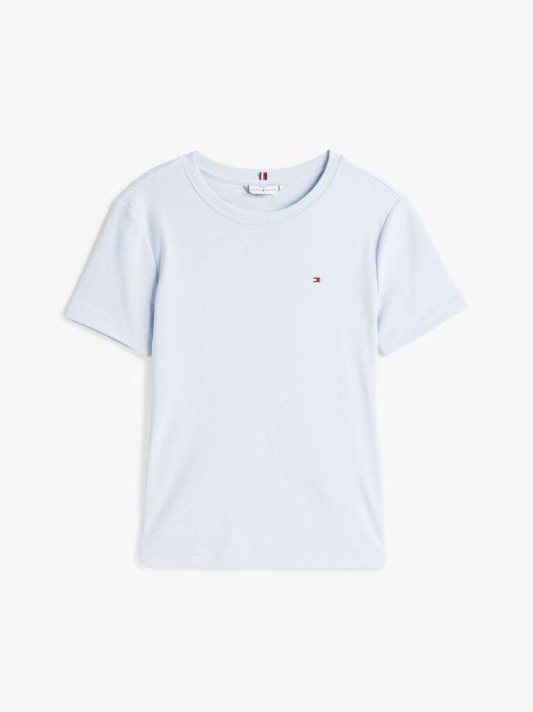 Μπλε Ριμπ T-Shirt Σε Slim Γραμμή Με Κεντητό Σημαιάκι  Γυναίκες