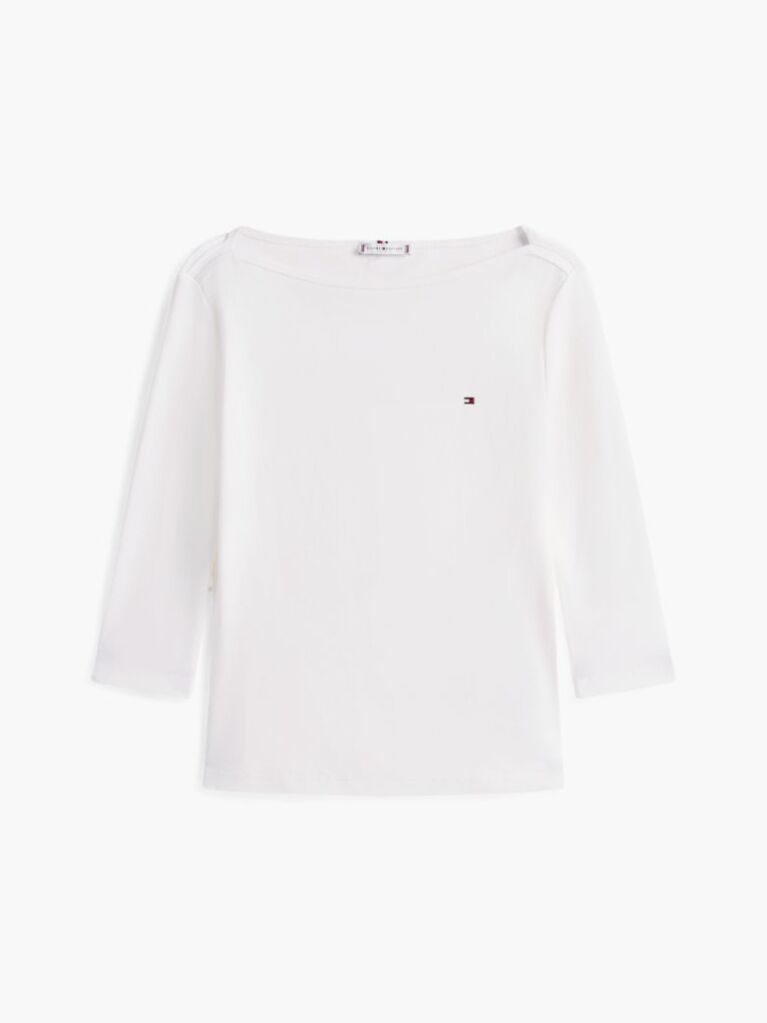 Άσπρο T-Shirt Σε Slim Γραμμή Με Boat Λαιμόκοψη  Γυναίκες