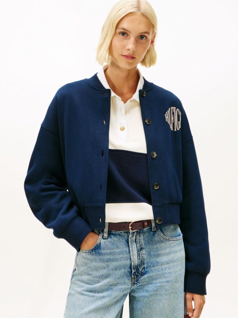 Μπλε Άνετο Flex Fleece Bomber Ζακέτα Με Λογότυπο  Γυναίκες