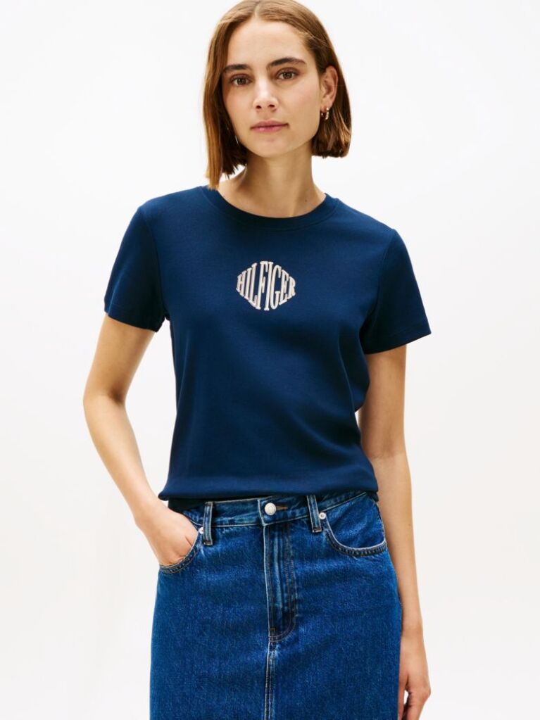 Μπλε T-Shirt Με Λογότυπο Και Στρογγυλή Λαιμόκοψη  Γυναίκες